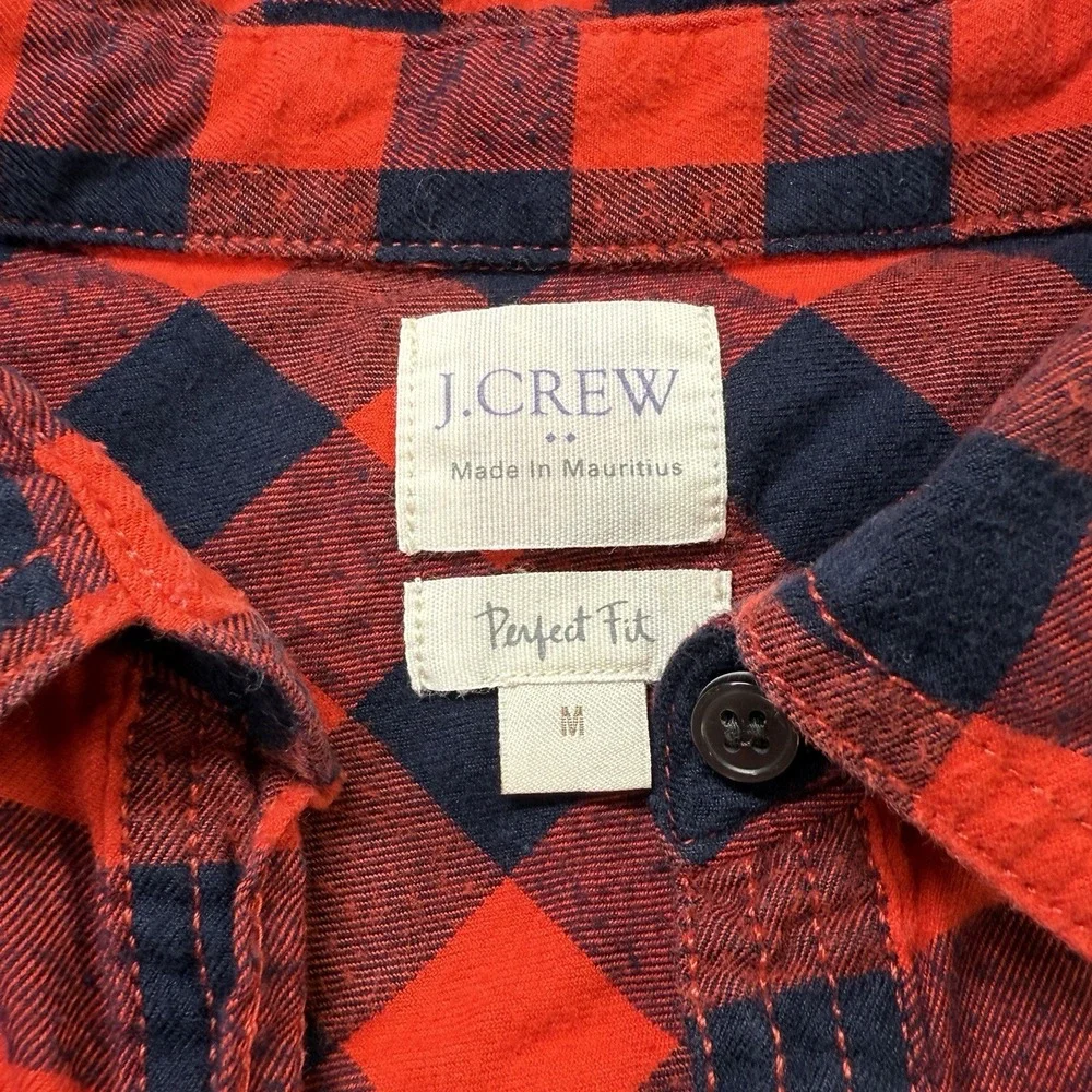 J‎ Crew Womens M Red Black Buffalo Plaid Flannel Collared 1/2 Button Shirt Top